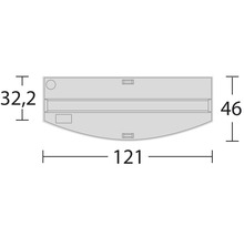 Technische tekening met de afmetingen 32,2, 46 en 121