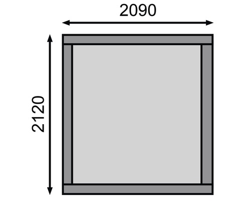 Vierkante frameconstructie met afmetingen 2090 bij 2120