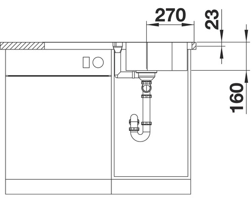 Technische tekening van een gootsteen met maatvoering