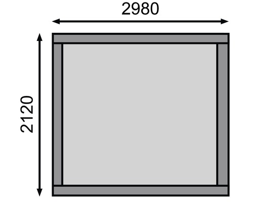 Technische tekening van een wand met afmetingen van 2980 x 2120 mm
