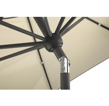 Gedetailleerde weergave van een parasol met stutten, mast en mechanisme