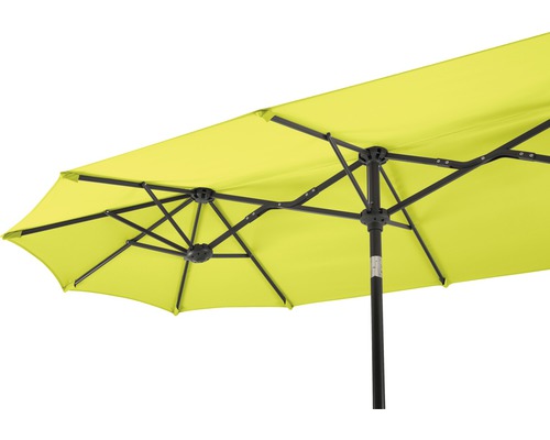 Dubbele parasol met metalen frame en stoffen bekleding