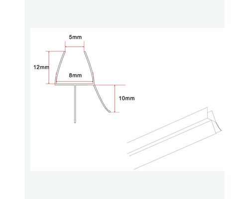 Technische tekening van een afdichtprofiel met maatvoering