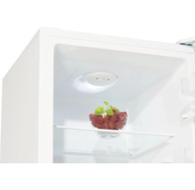 Interieur van een koelkast met een schaal frambozen op een glazen plank