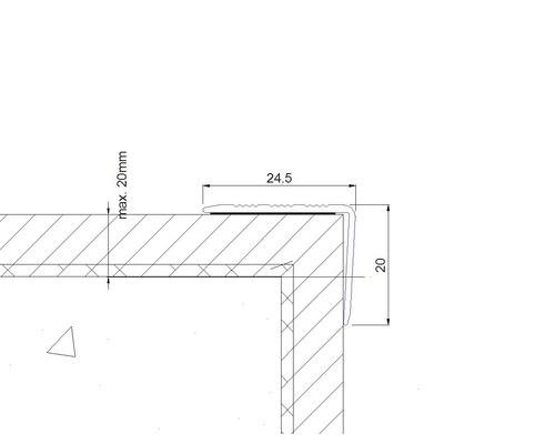 Technische tekening van een randprofiel met afmetingen