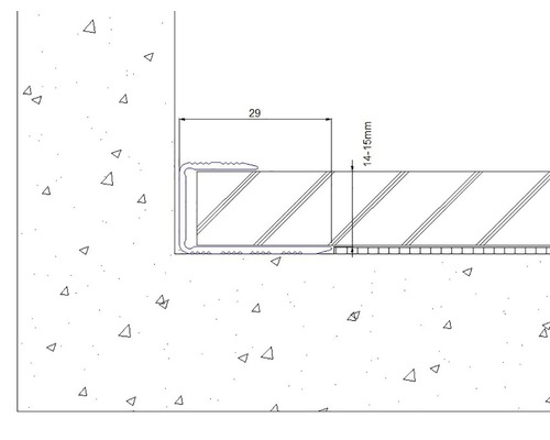 Technische tekening van een profielstrip met de afmetingen 29 millimeter en 14 tot 15 millimeter.