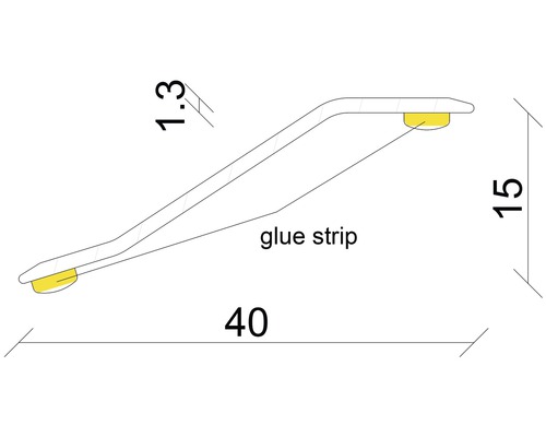 Profielstrip met de afmetingen 40, 15 en 1,3 millimeter