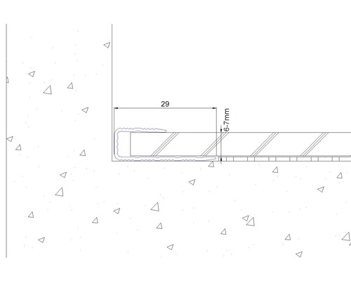 Detailtekening van een profiel met afmetingen van 29 millimeter en 6 tot 7 millimeter.