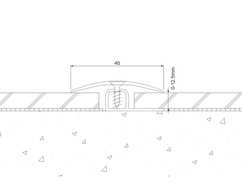 Technische tekening van een overgangsprofiel met schroef en de afmetingen 40 millimeter en 0 tot 12,5 millimeter.