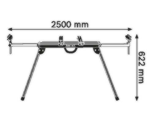 Technische tekening van een rollenbok met de afmetingen 2500 mm breed en 622 mm hoog.