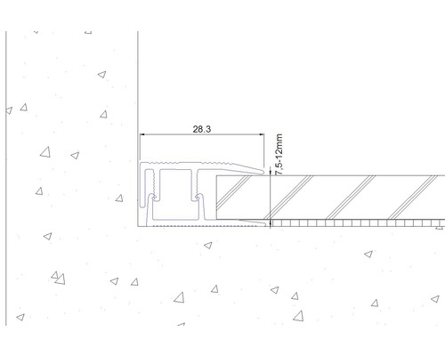 Schets van een overgangsprofiel met afmetingen