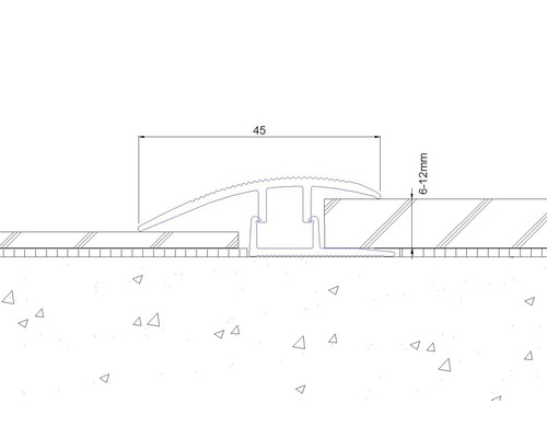 Tekening van een overgangsprofiel met de afmetingen 45 millimeter en 6 tot 12 millimeter