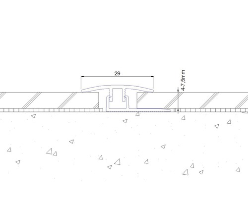 Tekening van een overgangsprofiel met maatvoering voor vloerbedekking