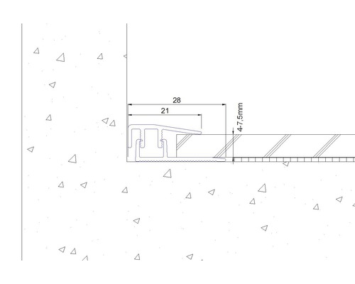 Technische tekening van een profiel met de afmetingen 28 millimeter en 21 millimeter