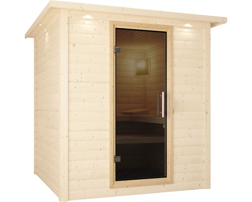 Houten sauna met glazen deur