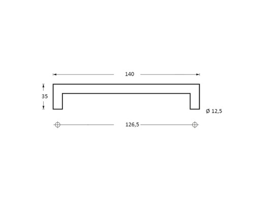 Technische tekening van een meubelgreep met maatvoering