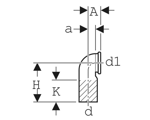 Technische tekening van een bevestigingselement met afmetingen