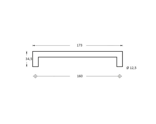 Technische tekening van een meubelgreep met maatvoering