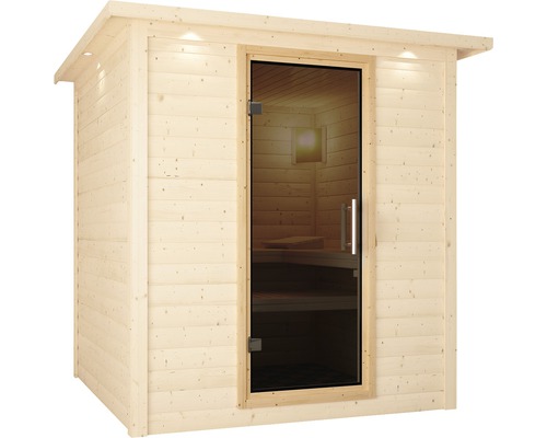 Houten sauna met glazen deur