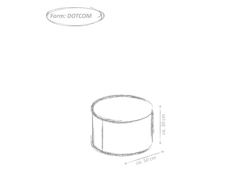 Schets van een ronde hocker met de afmetingen circa 50 cm x 30 cm.