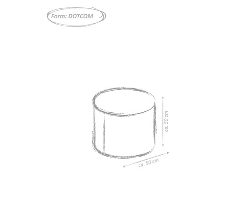 Schets van een ronde hocker met de afmetingen circa 50 bij 50 cm.