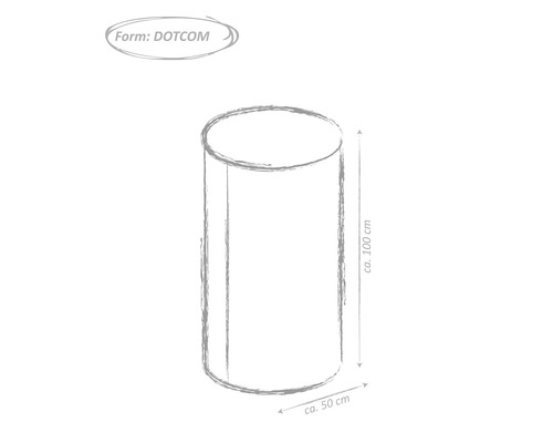 Schets van een ronde tafel met een hoogte van circa 100 centimeter en een diameter van circa 50 centimeter