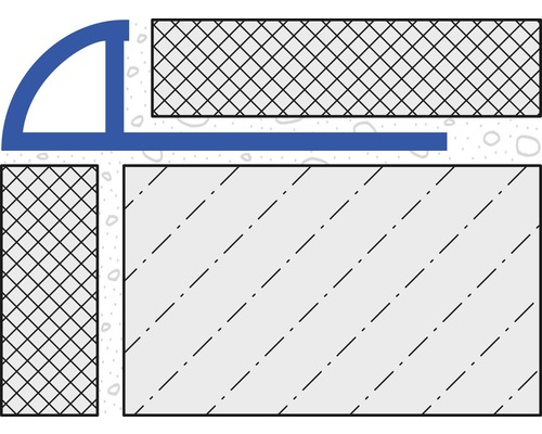Schema van een tegelvoeg met een kwartrond profiel