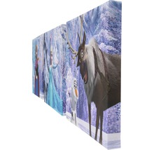 Canvas schilderij met Frozen-motief en de figuren Anna, Elsa, Olaf en Sven.