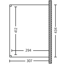 Technische tekening met afmetingen van een product, 412 x 307 mm