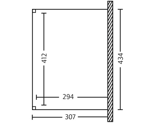 Technische tekening met afmetingen van een product, 412 x 307 mm
