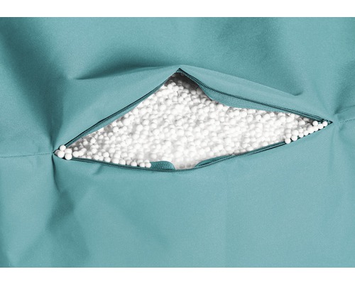 Detailopname van een zitzak met ritssluiting en vulling