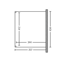 Technische tekening met afmetingen 412, 344, 357 en 434