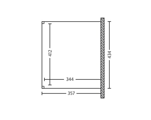 Technische tekening met afmetingen 412, 344, 357 en 434