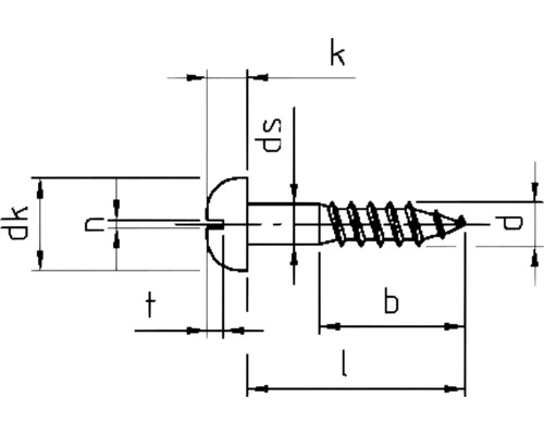 Technische tekening van een schroef met afmetingen