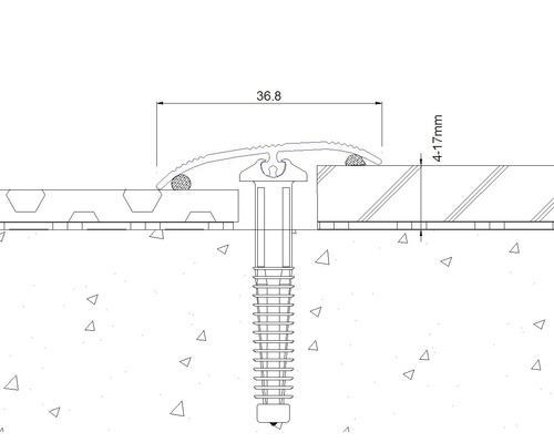 Technische tekening van een overgangsprofiel met de afmetingen 36,8 millimeter en 4 tot 17 millimeter.