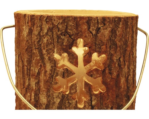 Houten vat met sneeuwvlokmotief en metalen handvat