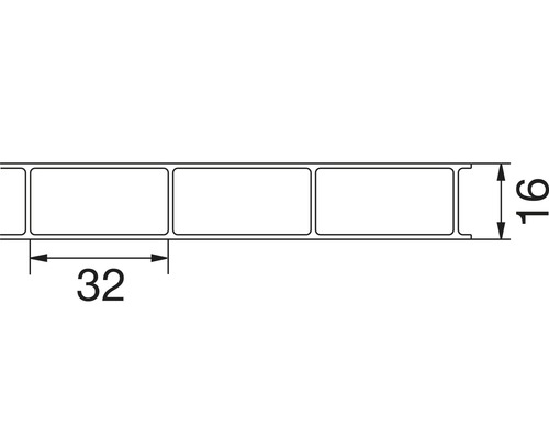 Afmetingen van meerwandige platen: 16 mm hoog en 32 mm breed