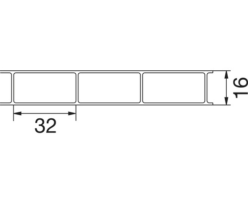 Technische tekening van een paneel met de afmetingen 32 bij 16 millimeter