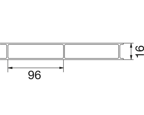 Technische tekening profiel met 96 x 16 millimeter
