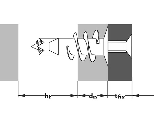 Illustratie van een schroef met bijbehorende afmetingen.