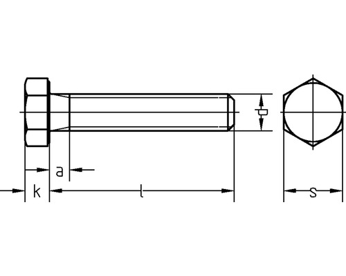 Technische tekening van een zeskantbout met afmetingen