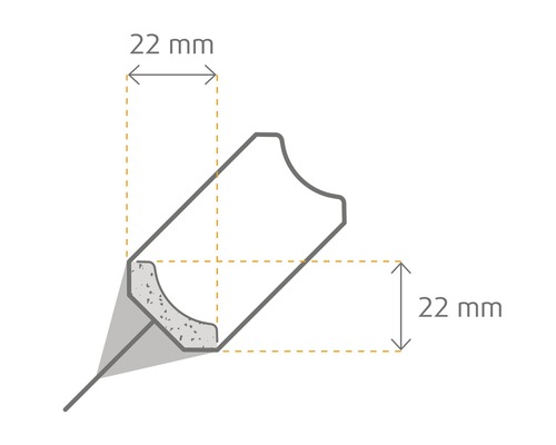 Illustratie van een profiel met de afmetingen 22 mm