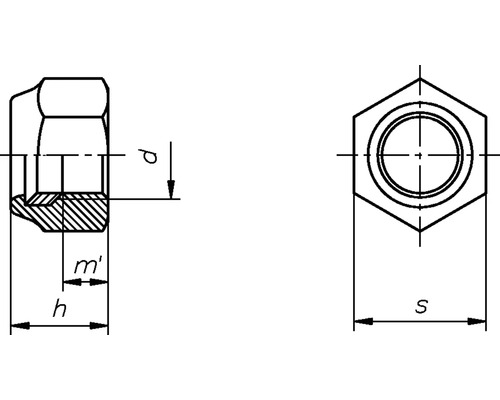 Technische tekening van een dopmoer met afmetingen