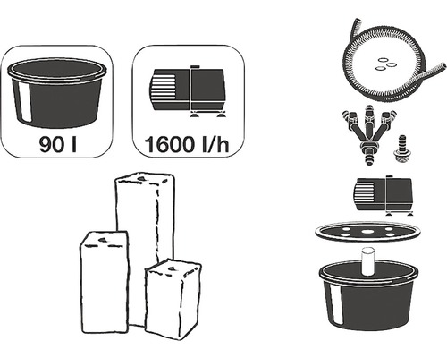 Accessoires voor waterspel fontein met bassin, pomp en slang