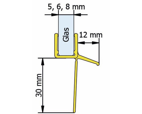 Technische tekening van een glasprofiel met maatvoering