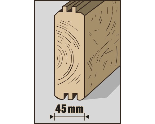 Houten profiel met een breedte van 45 millimeter