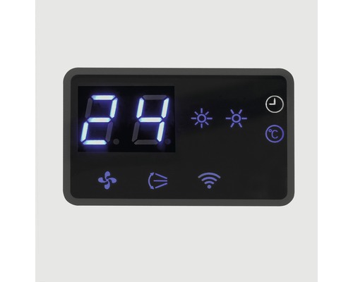 Display van een airconditioner met temperatuurweergave en diverse symbolen