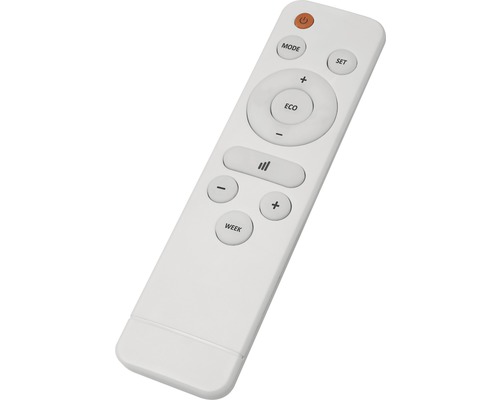 Witte afstandsbediening met diverse knoppen voor het bedienen van een apparaat