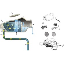 Illustratie van een kamerfontein bouwpakket met pomp en filter
