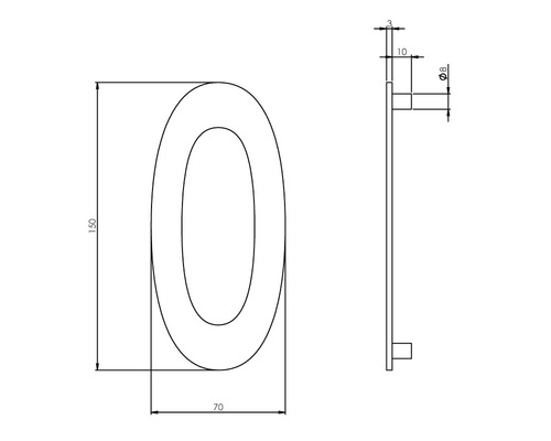 Technische tekening van een ovale spiegel met afmetingen